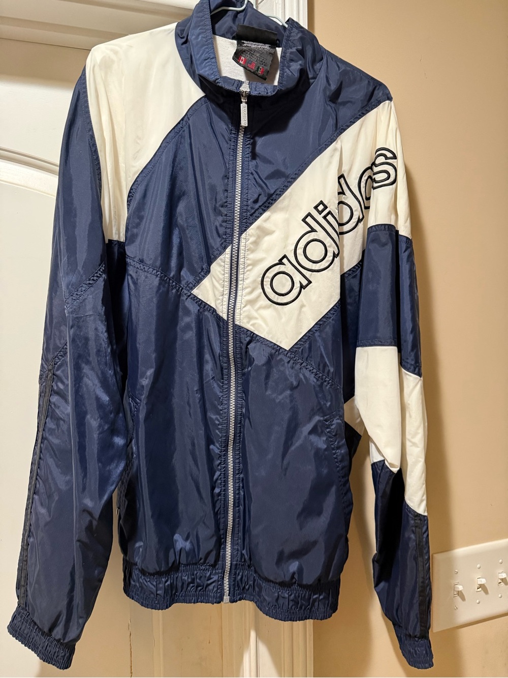 Adidas Retro Navy and White Windbreaker Jacket Mens L